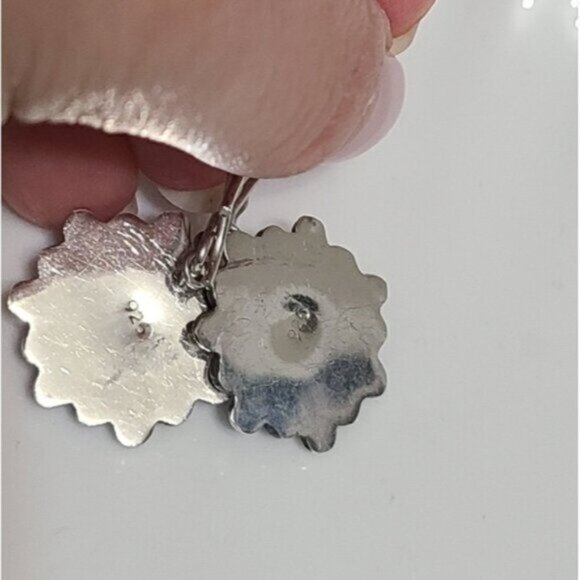 Vintage Sterling Silver Boho Moroccan Orange Sunstone Flower Drop Dangle Earring - Picture 8 of 8